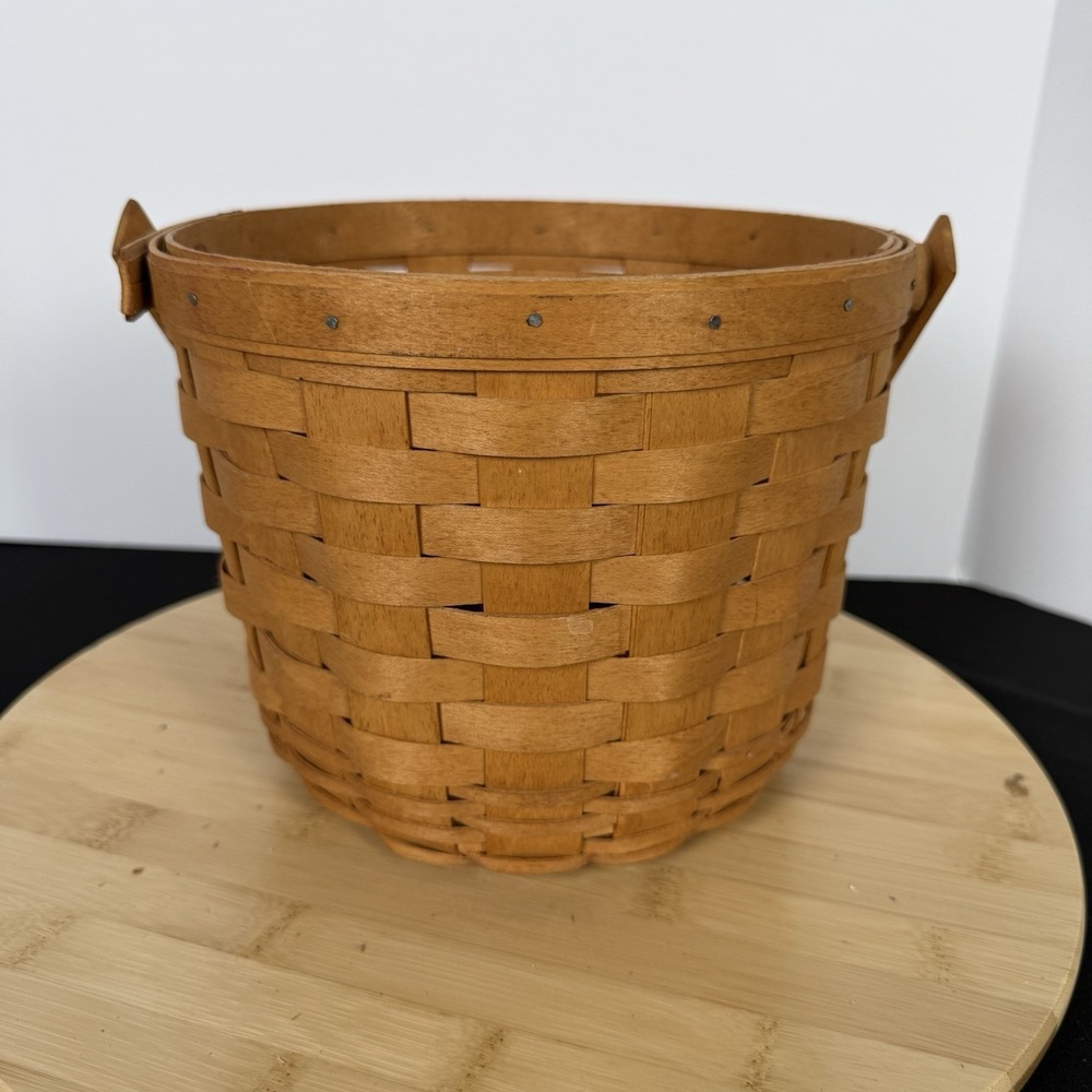 LONGABERGER Basket Medium Round Handwoven 1992 Easter Bouquet Flower Handle